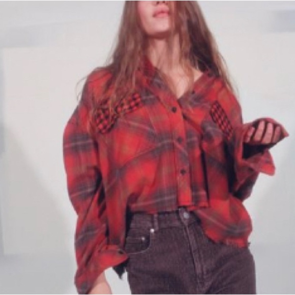 Urban Outfitters Red Plaid Button-Down Shirt
